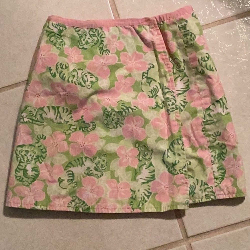 Lilly Pulitzer reversible wrap skirt tiger animal beach travel floral girls 6